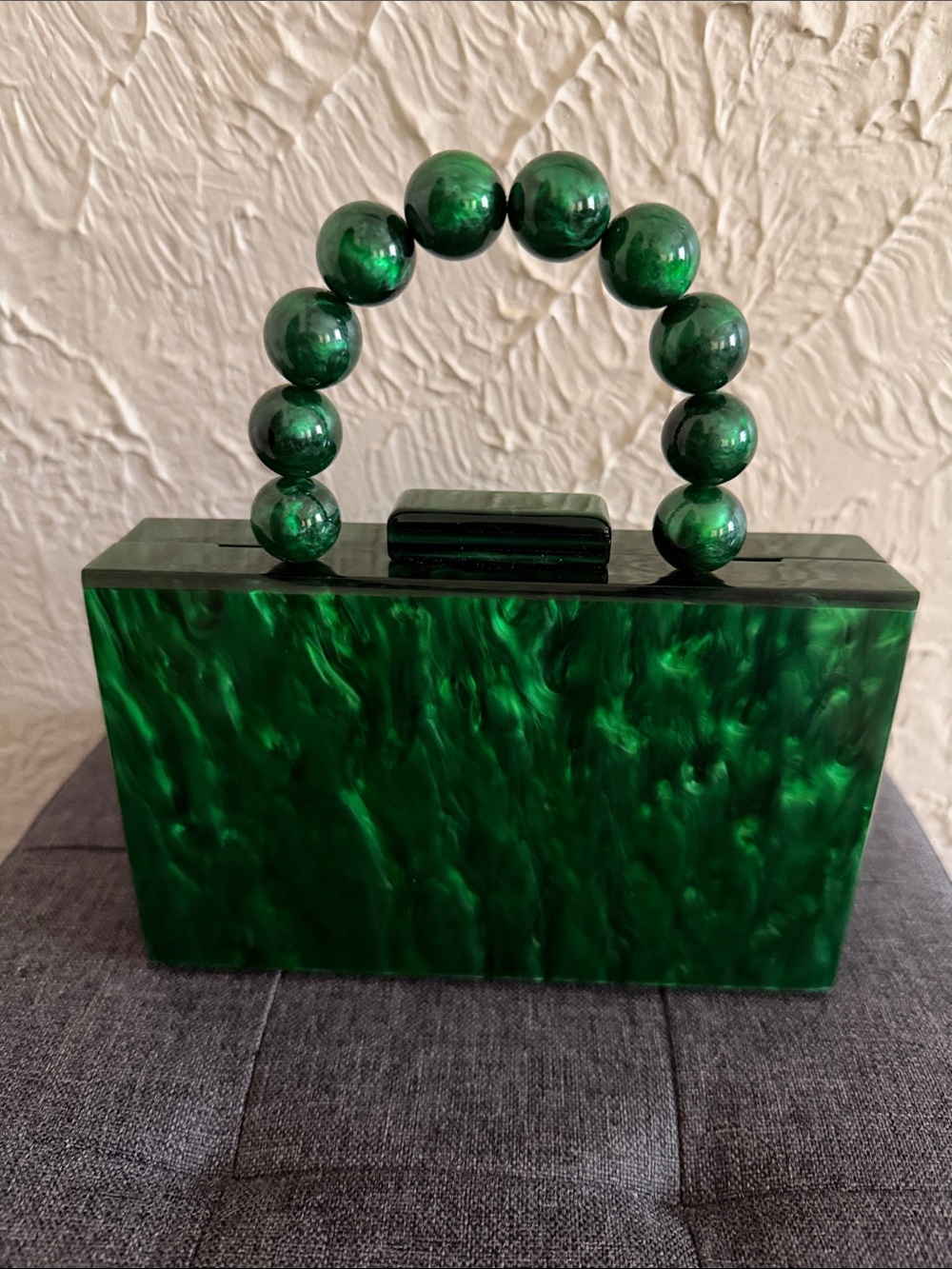 Green Marble Beaded Handle Box Clutch